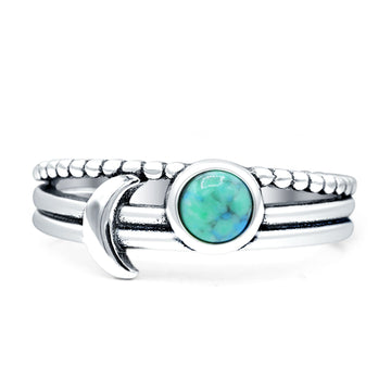Crescent Moon Ring Round Turquoise Oxidized 925 Sterling Silver Wholesale